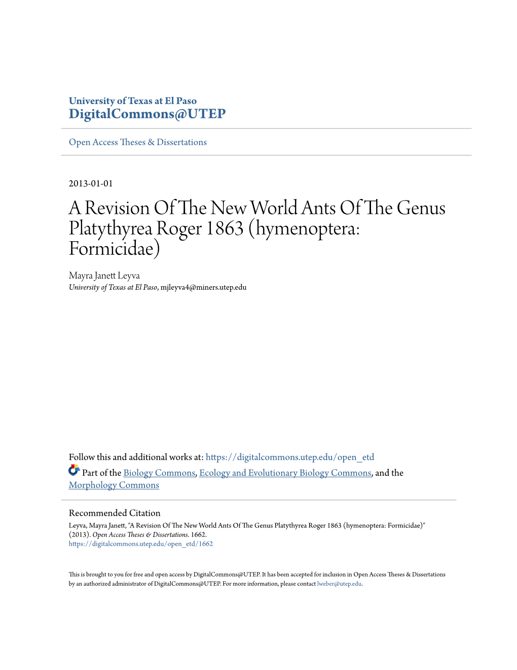 A Revision of the New World Ants of the Genus Platythyrea Roger 1863 (Hymenoptera: Formicidae)