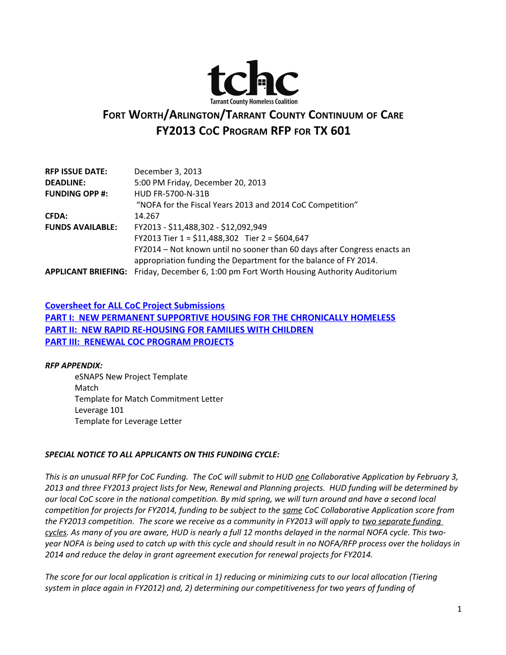 FY2013 Coc Program RFP for TX 601