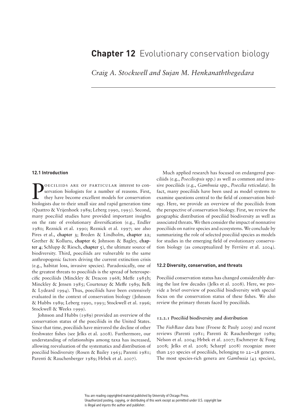 Ecology and Evolution of Poeciliid Fishes