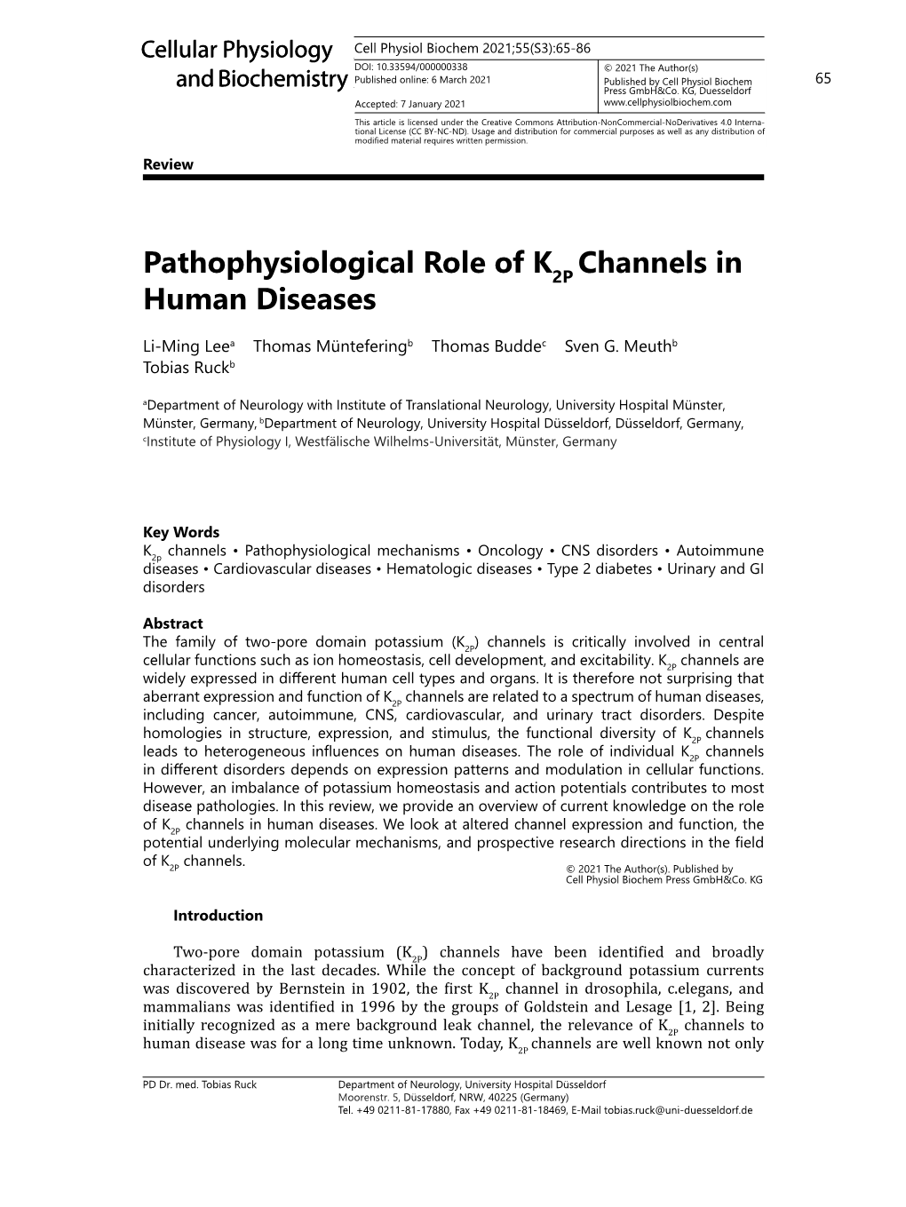 Pathophysiological Role of K Channels in Human Diseases