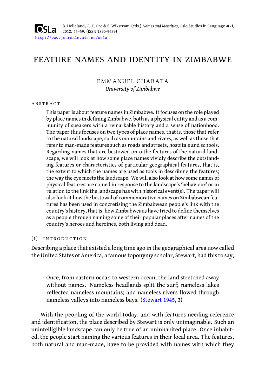 Feature Names and Identity in Zimbabwe