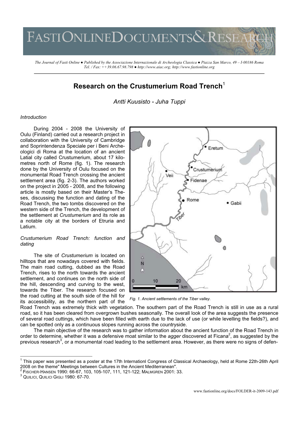 Research on the Crustumerium Road Trench1
