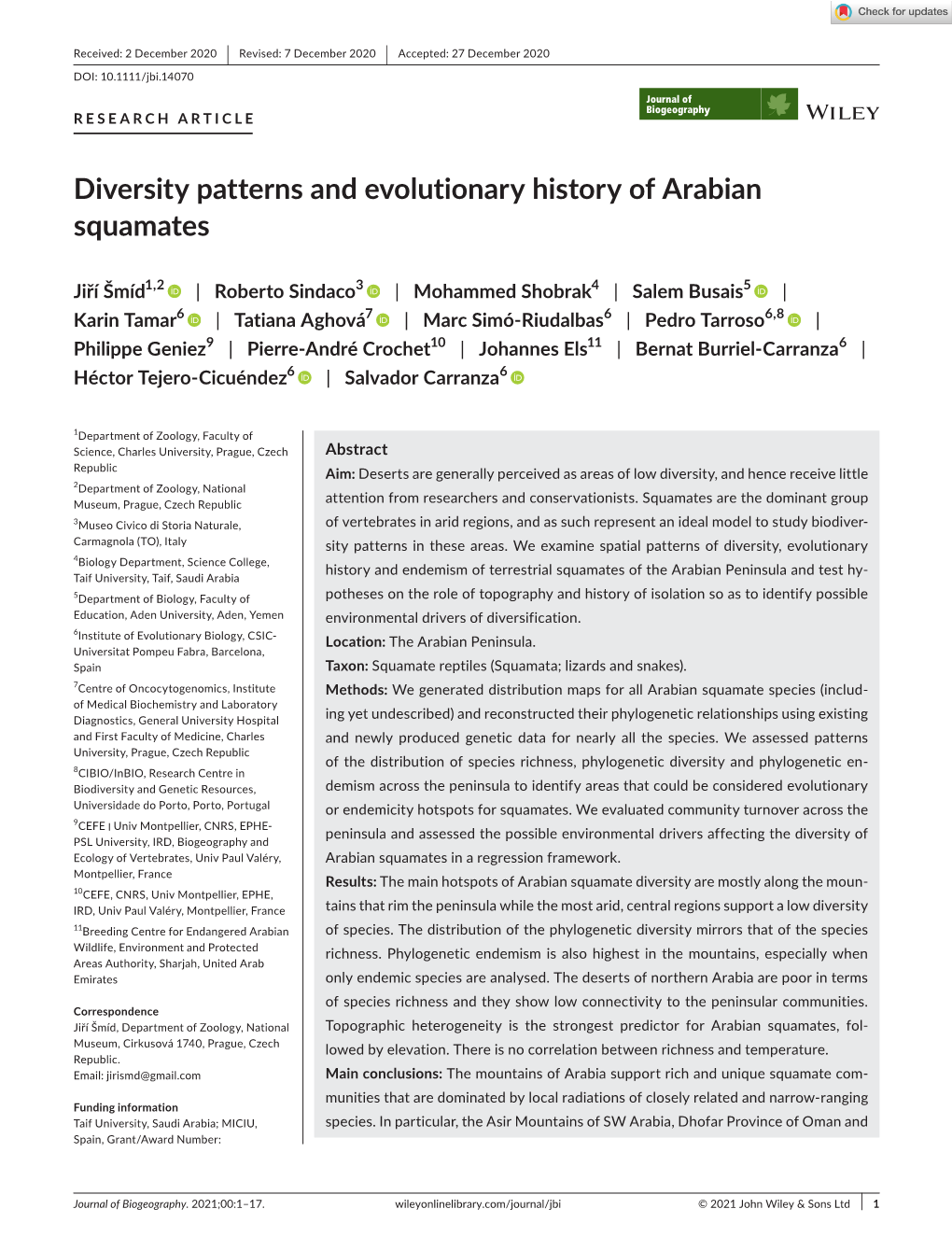 Diversity Patterns and Evolutionary History of Arabian Squamates