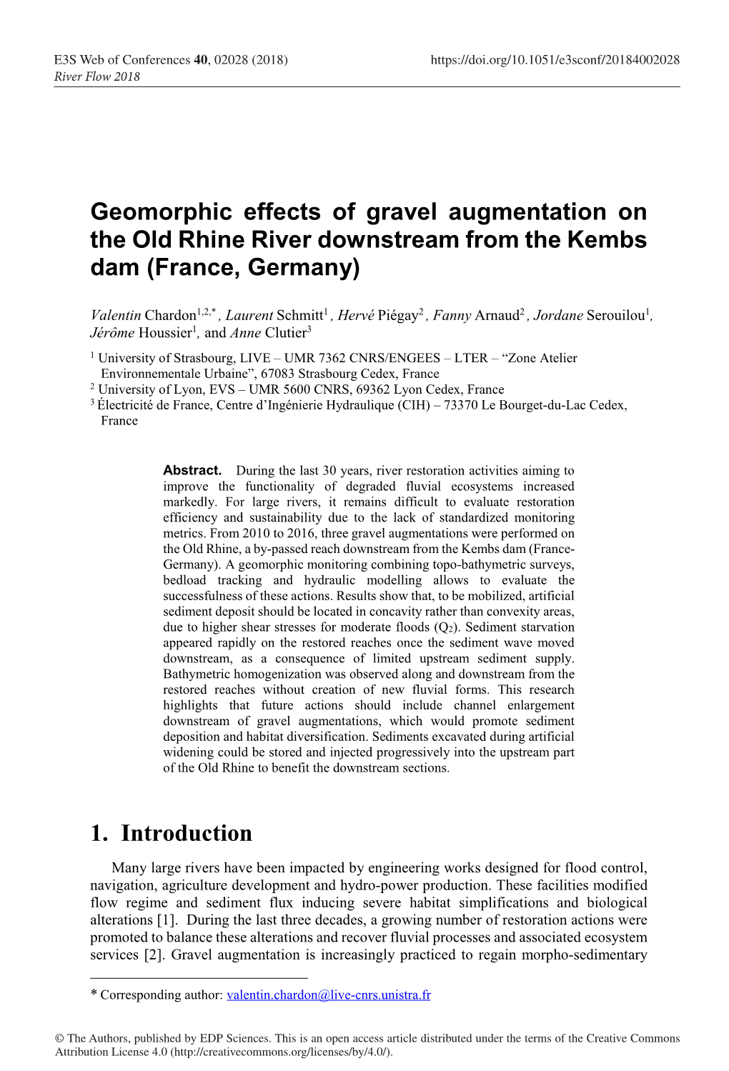 Geomorphic Effects of Gravel Augmentation on the Old Rhine River Downstream from the Kembs Dam (France, Germany)