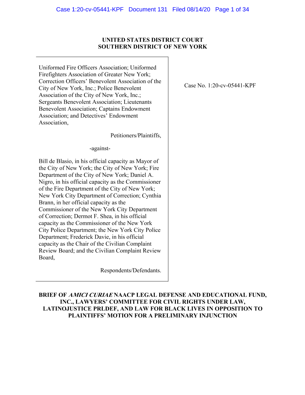 Case 1:20-Cv-05441-KPF Document 131 Filed 08/14/20 Page 1 of 34