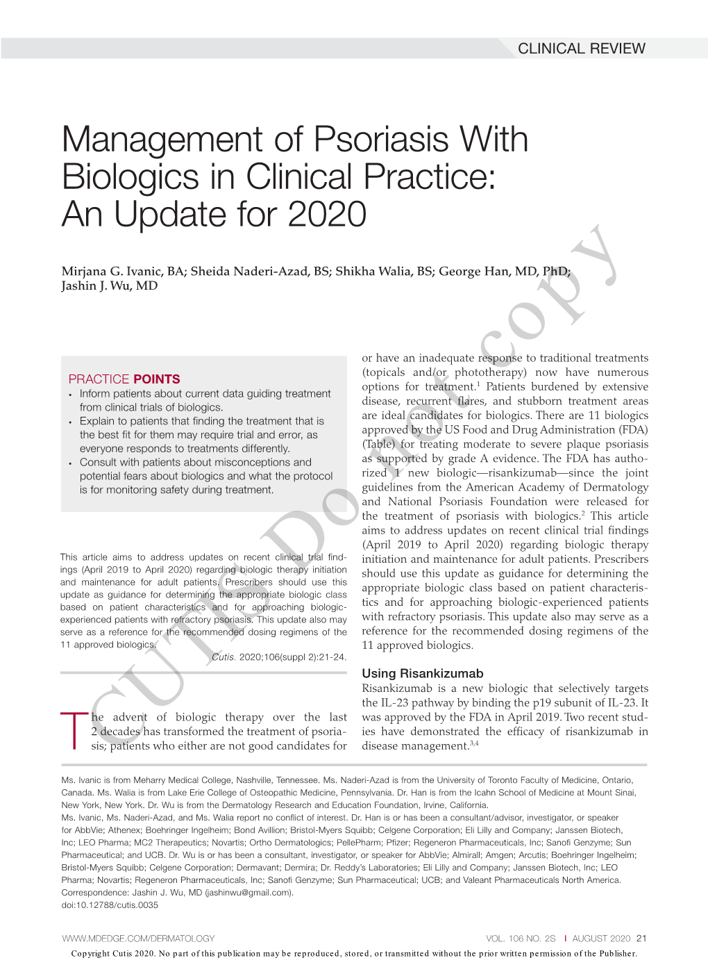 Management of Psoriasis with Biologics in Clinical Practice: an Update for 2020
