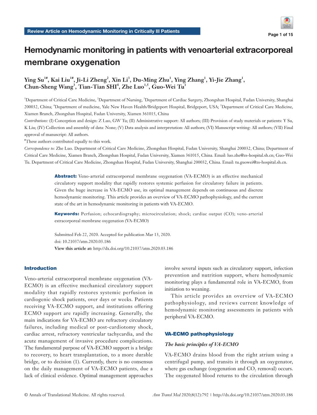 Hemodynamic Monitoring in Patients with Venoarterial Extracorporeal Membrane Oxygenation