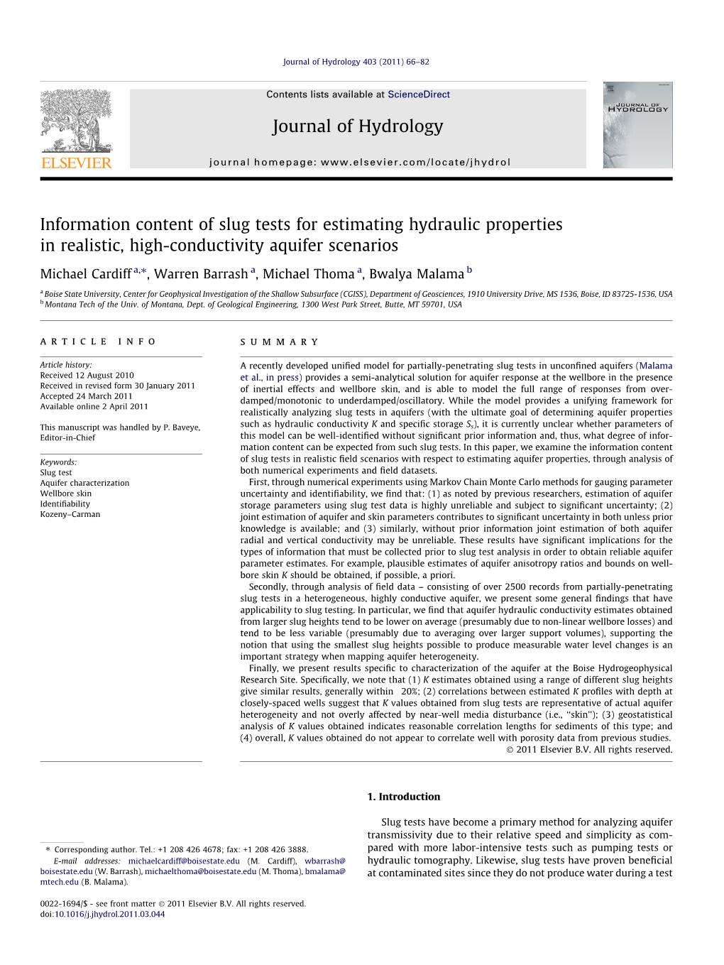 Information Content of Slug Tests for Estimating Hydraulic Properties In