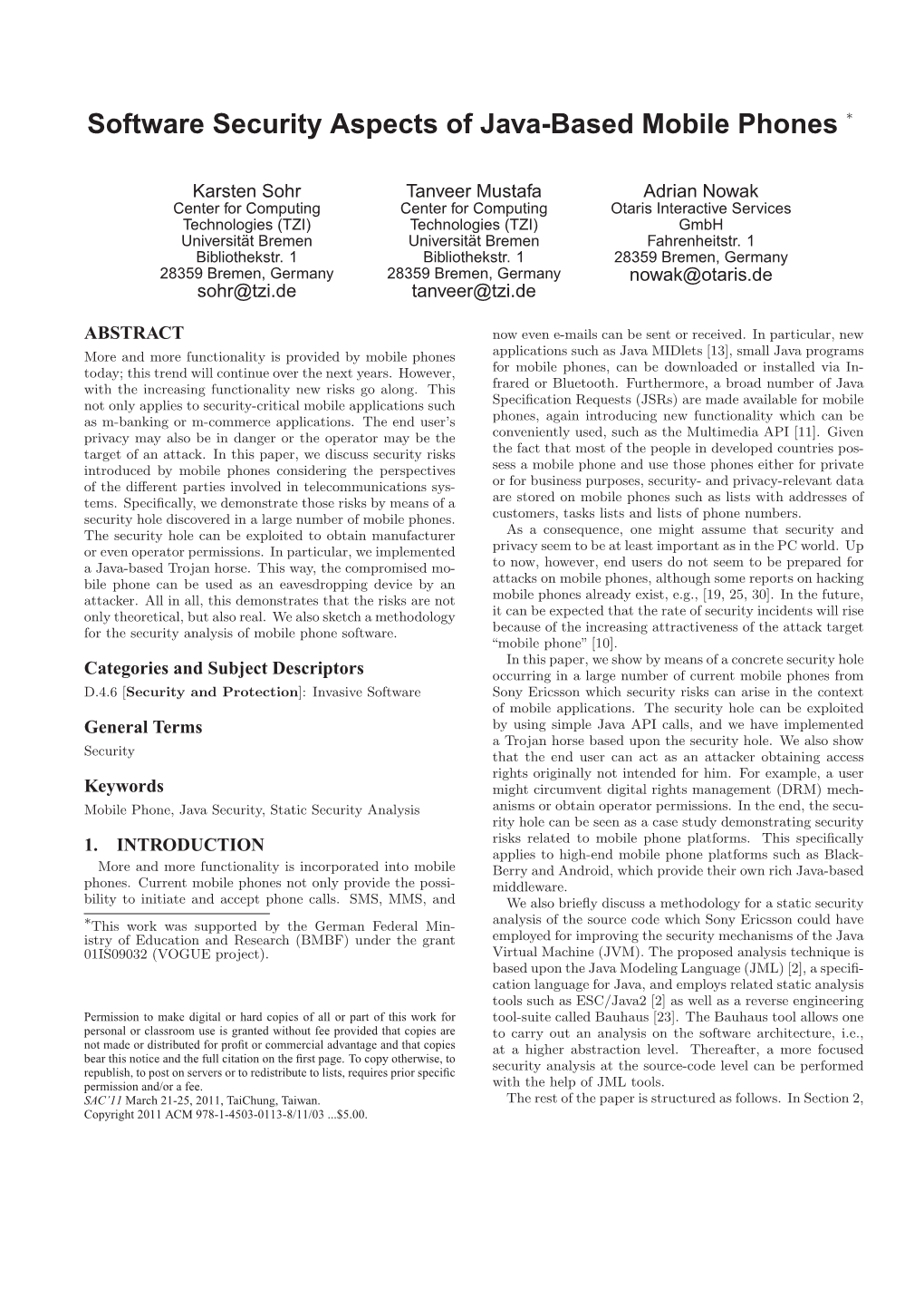 Software Security Aspects of Java-Based Mobile Phones ∗