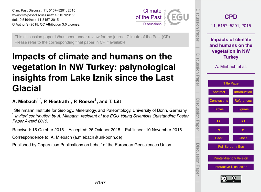 Impacts of Climate and Humans on the Vegetation in NW Turkey