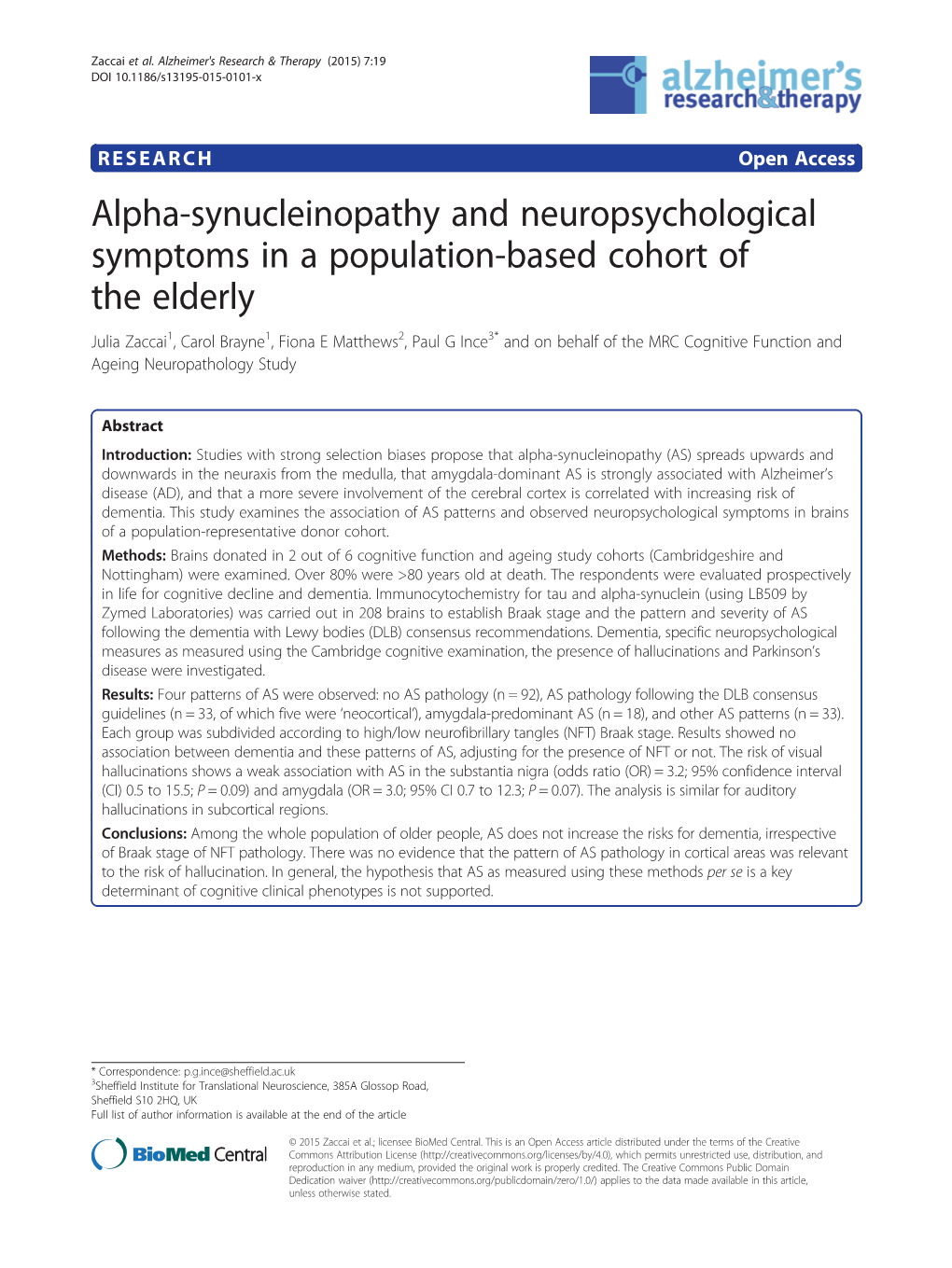 Alpha-Synucleinopathy and Neuropsychological Symptoms in A