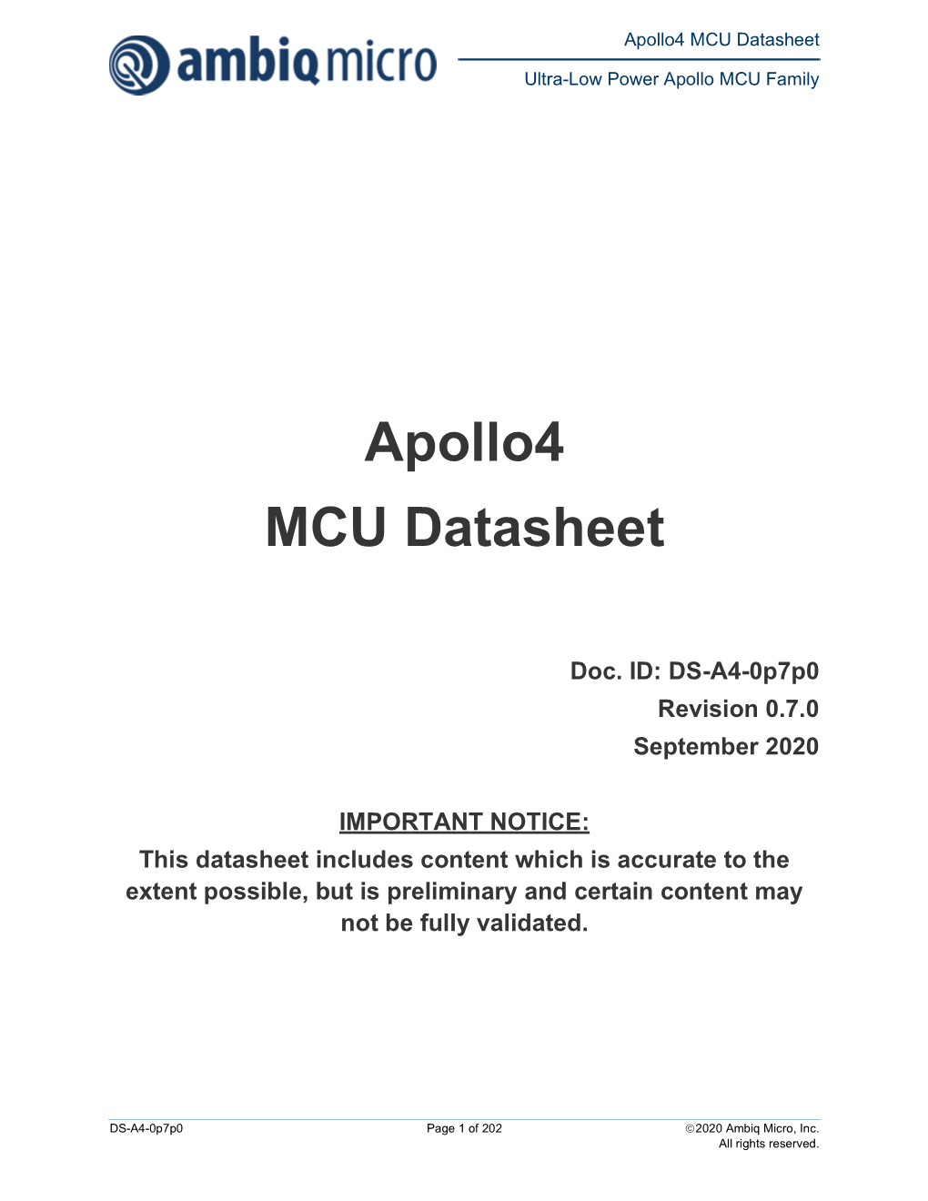 Apollo4 MCU Datasheet V0.7.0