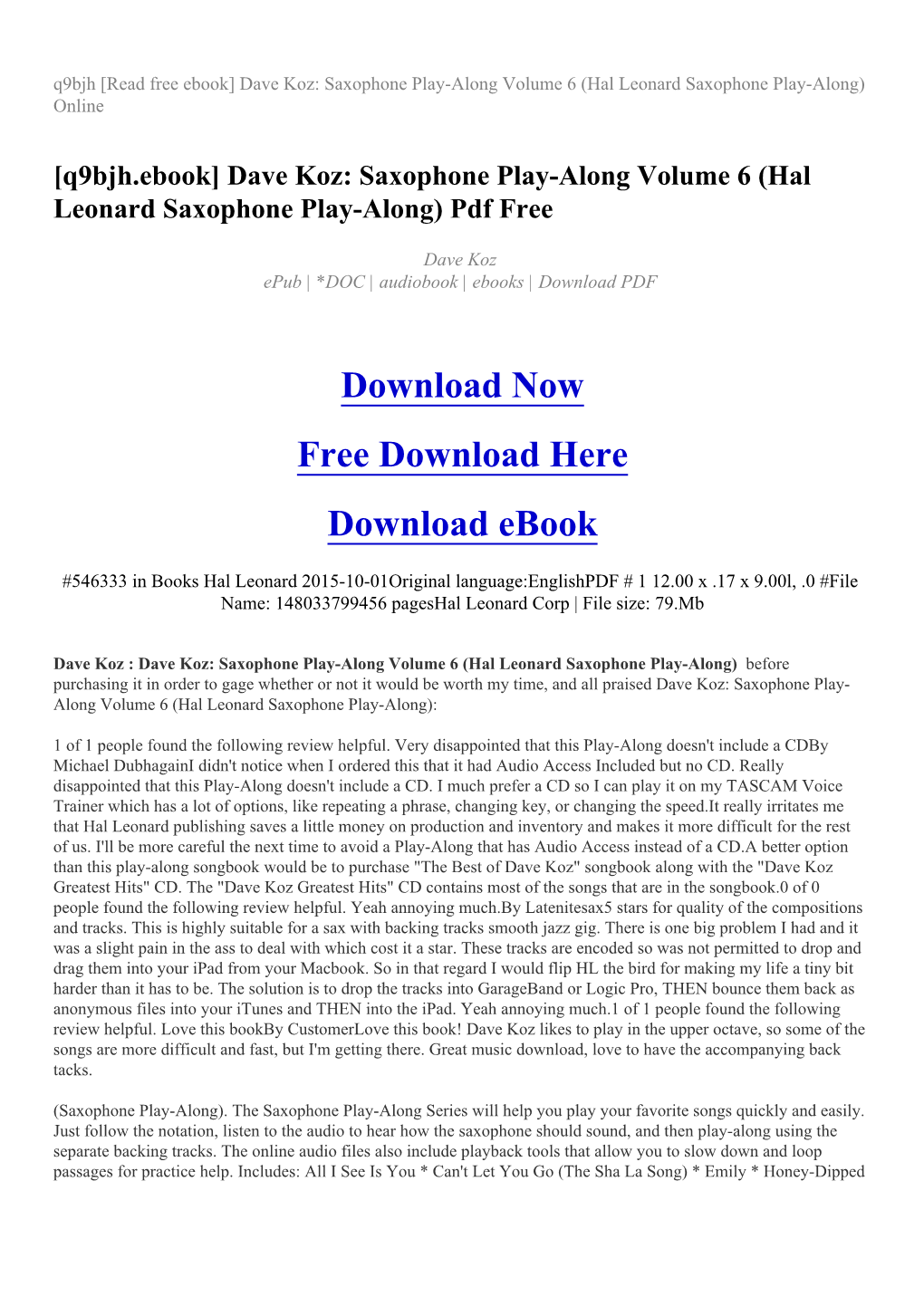 Dave Koz: Saxophone Play-Along Volume 6 (Hal Leonard Saxophone Play-Along) Online