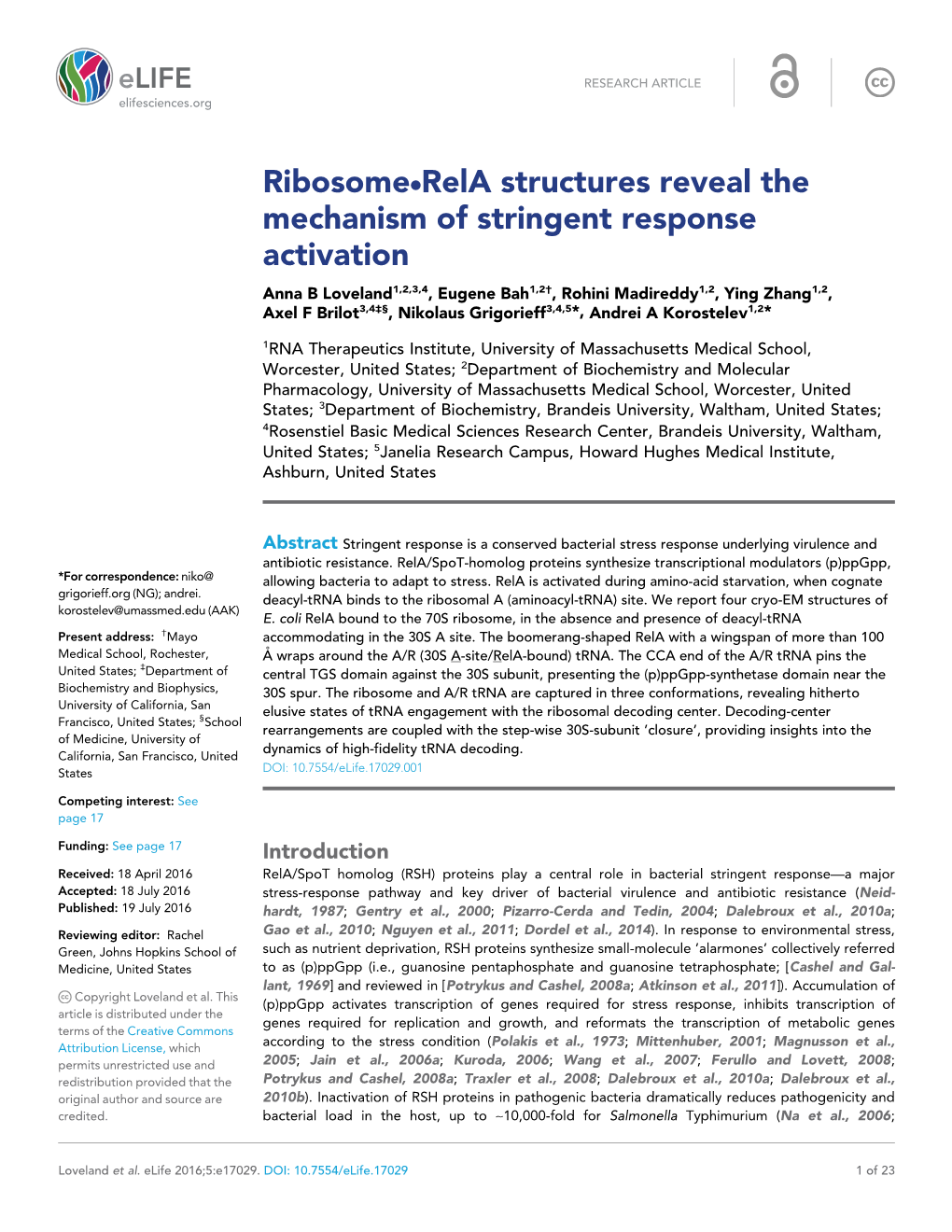 Ribosome•Rela Structures Reveal the Mechanism of Stringent Response Activation