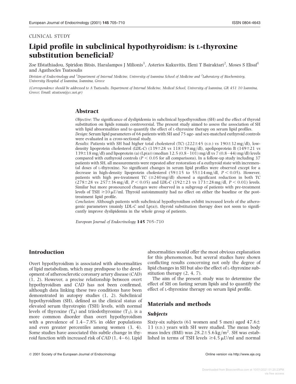 Lipid Profile in Subclinical Hypothyroidism: Is L-Thyroxine