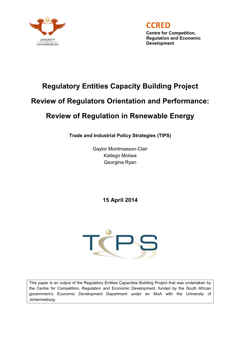 Review of Regulation in Renewable Energy