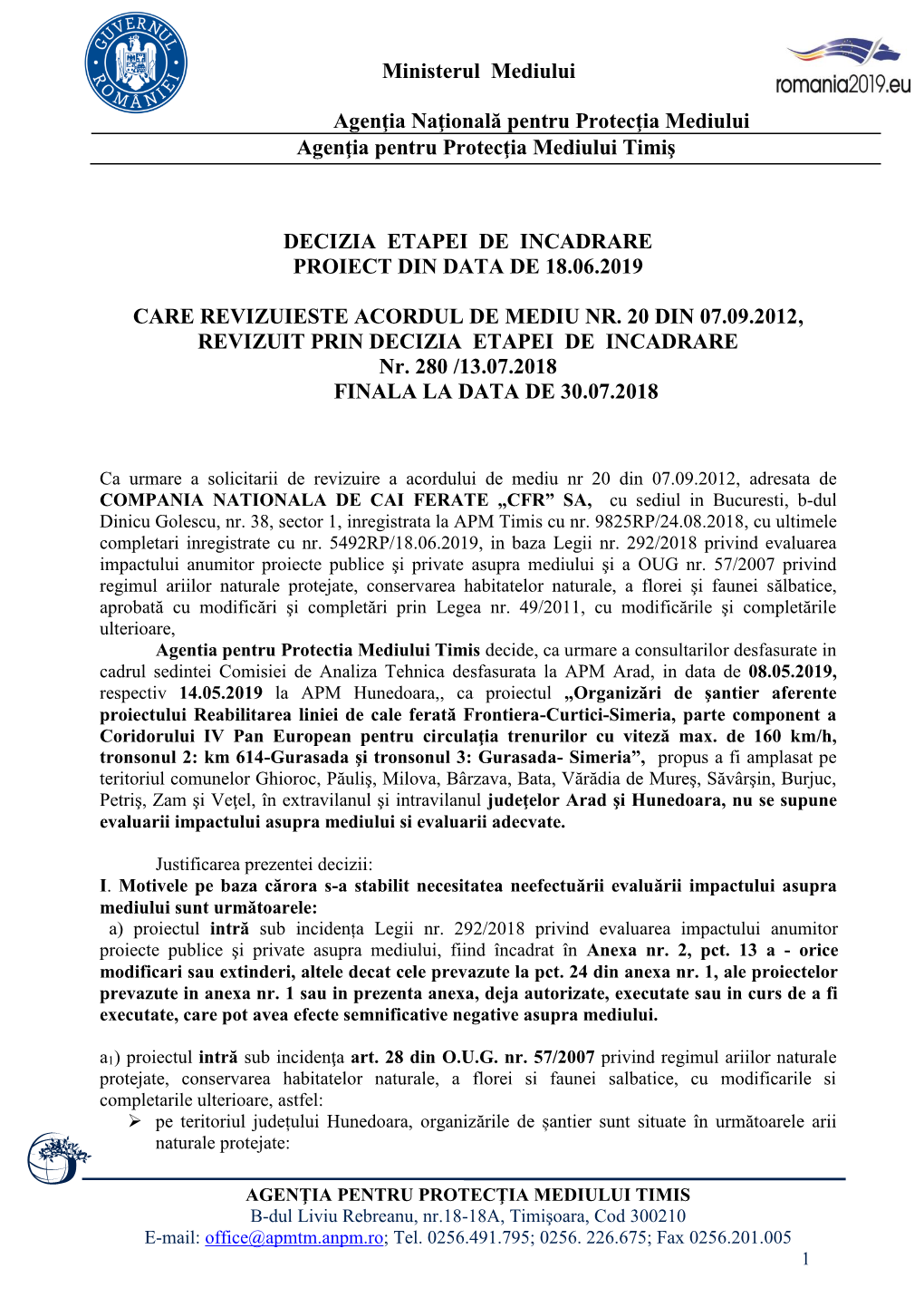 Ministerul Mediului Agenţia Naţională Pentru Protecţia Mediului Agenţia