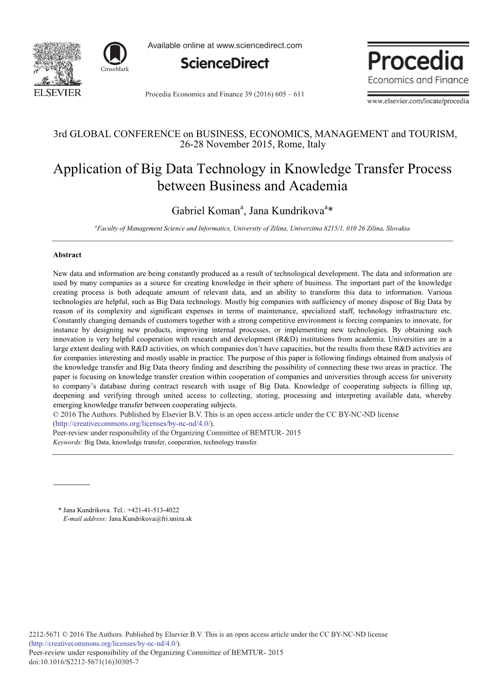 Application of Big Data Technology in Knowledge Transfer Process Between Business and Academia