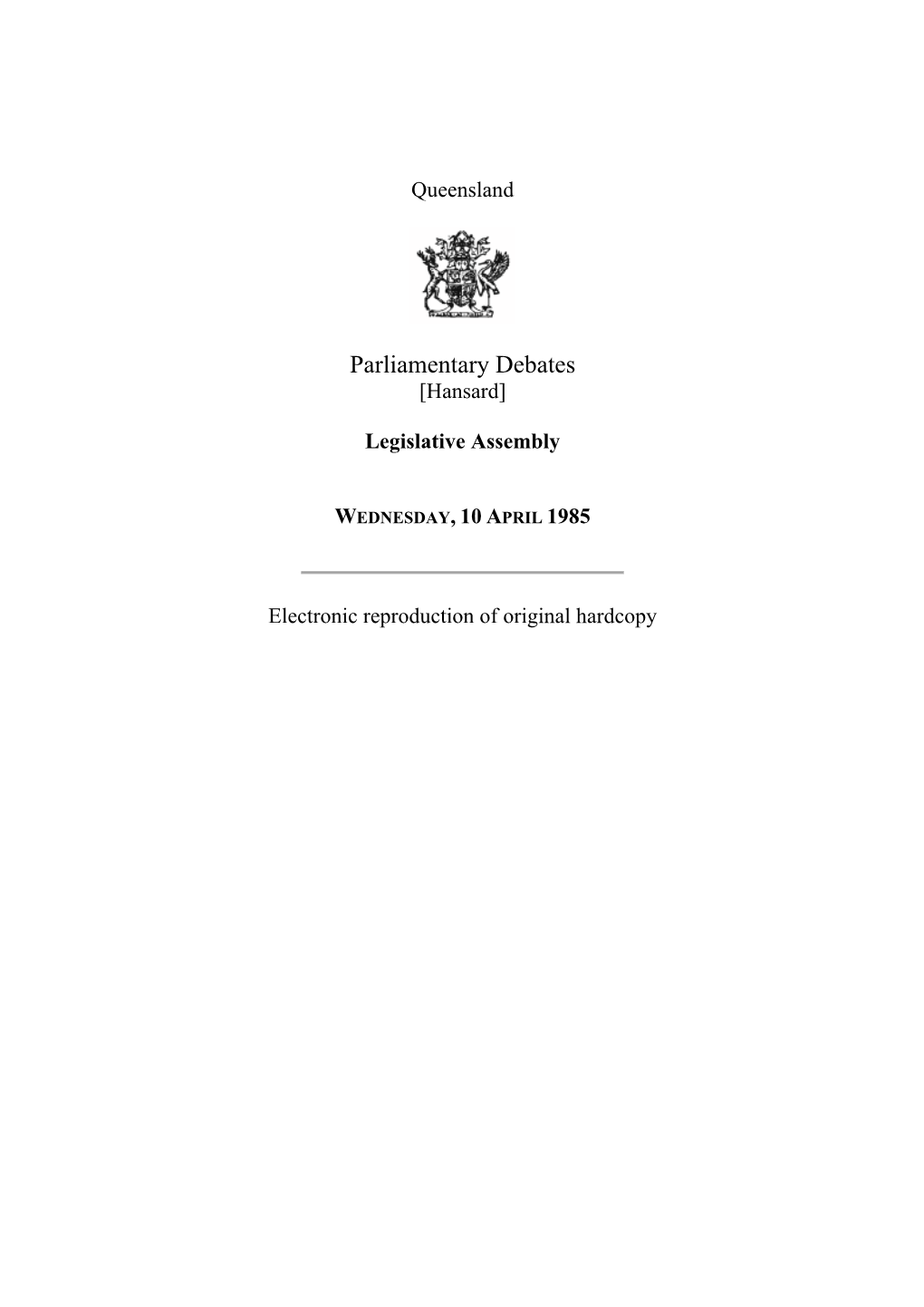 Legislative Assembly Hansard 1985