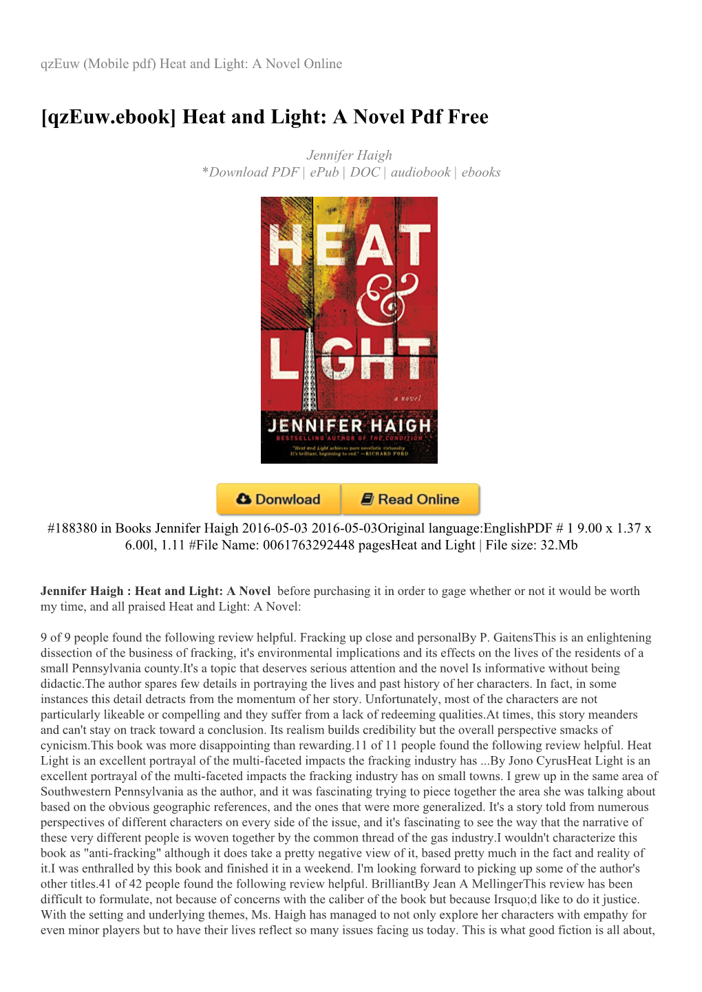 Heat and Light: a Novel Online