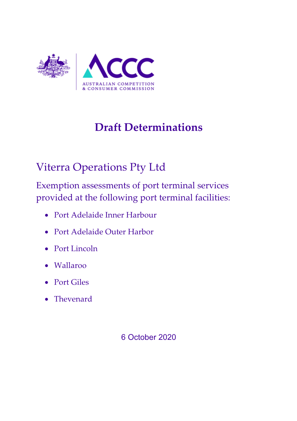 Draft Determinations Viterra Operations Pty