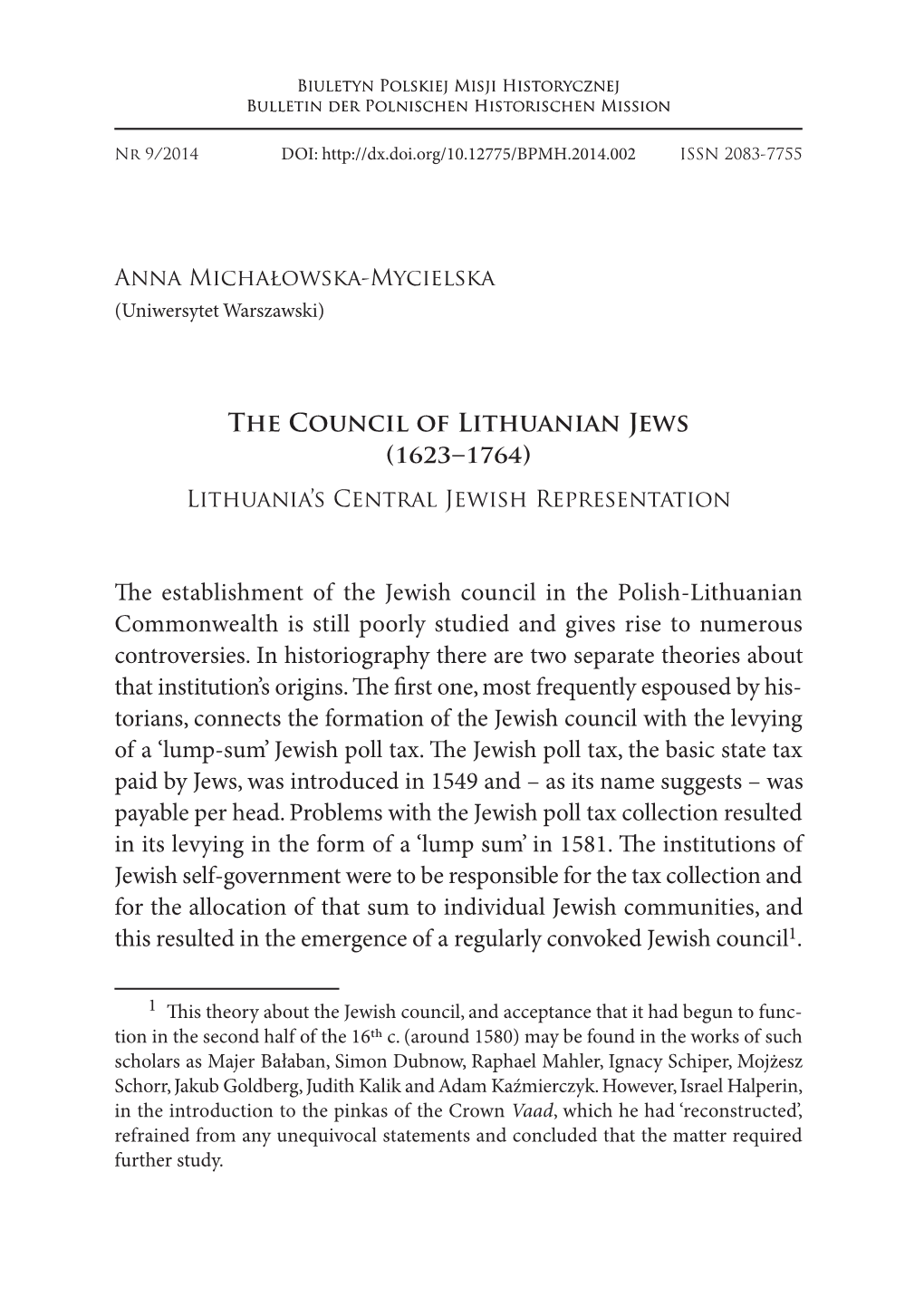The Seym of Lithuanian Jews (1623–1764) the Central Jewish