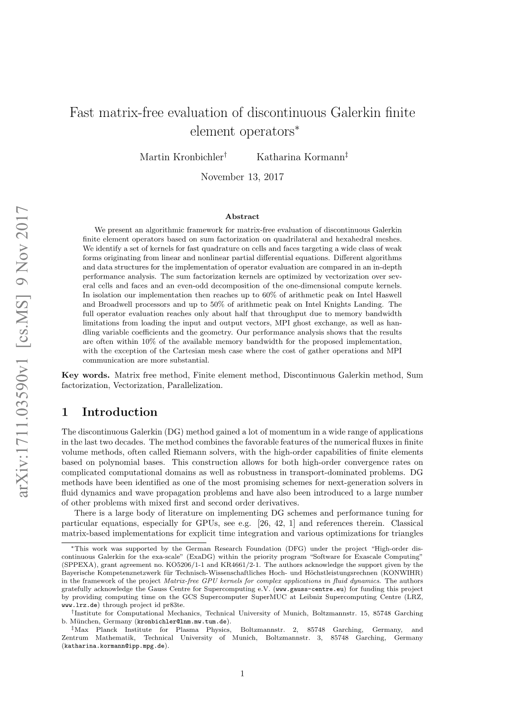 Fast Matrix-Free Evaluation of Discontinuous Galerkin Finite