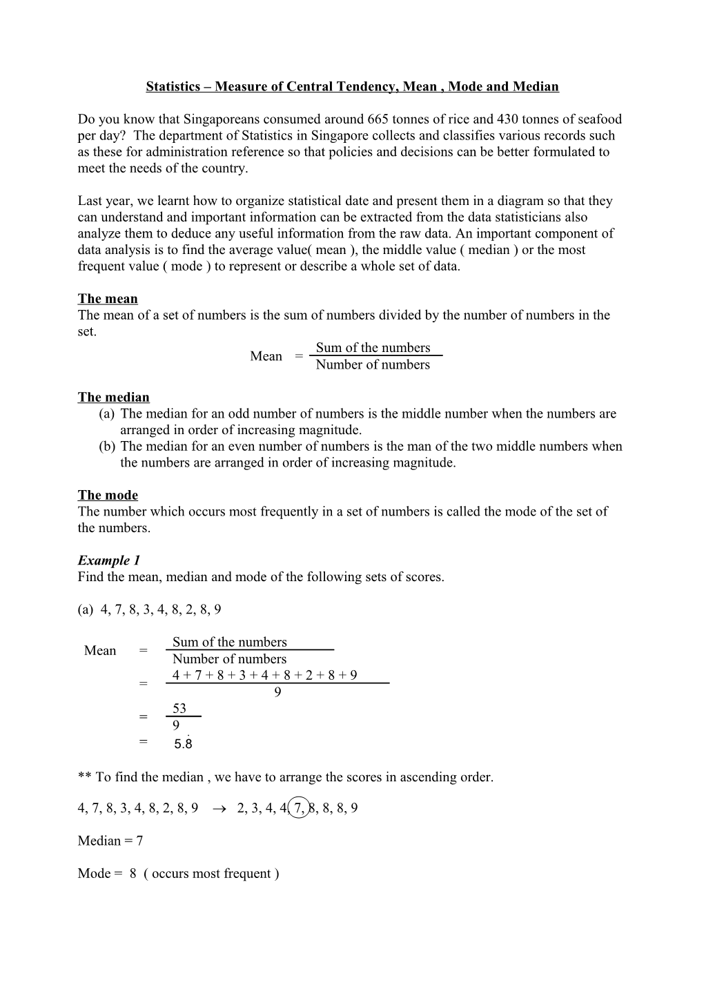 Statistics Measure of Central Tendency, Mean , Mode and Median