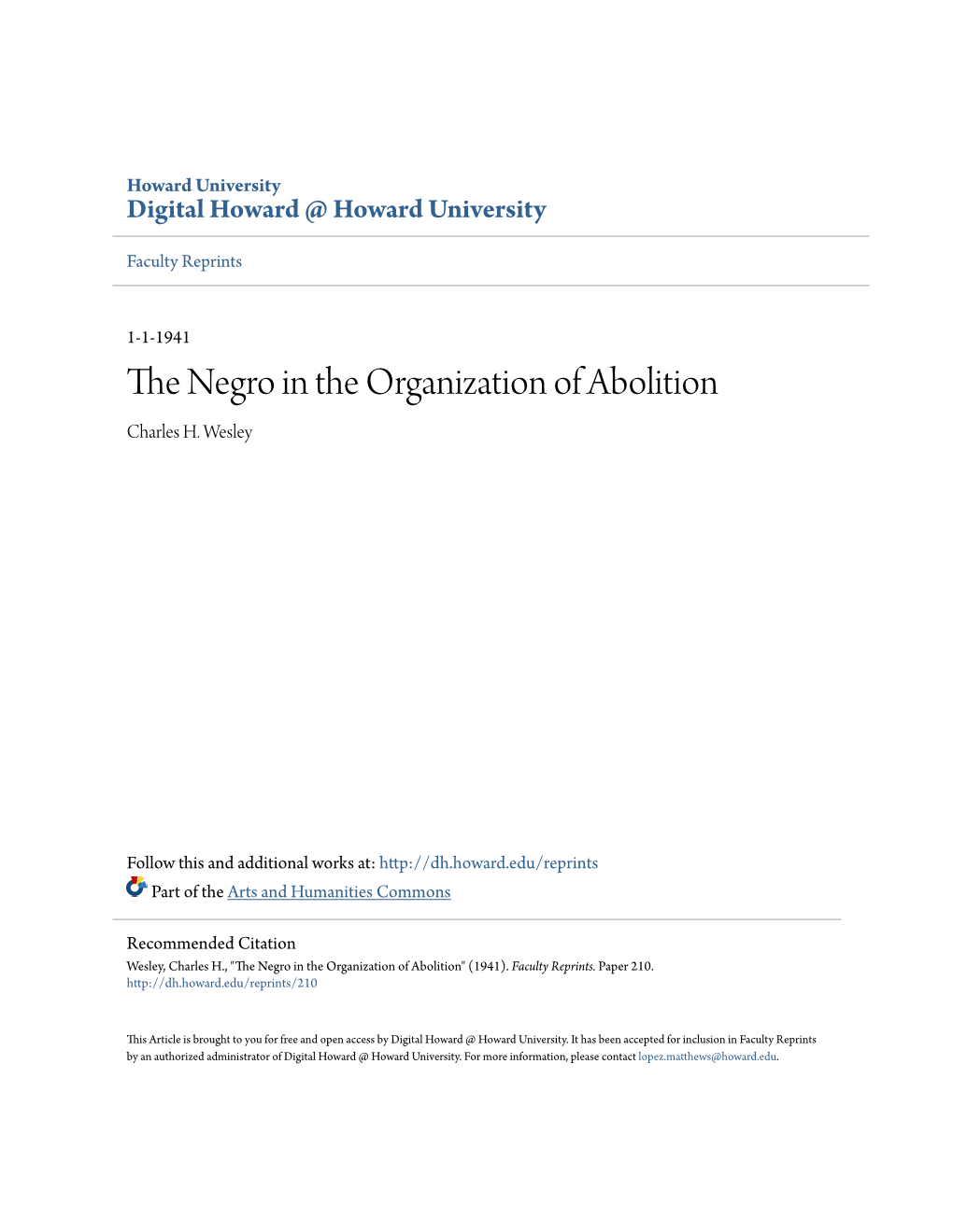 The Negro in the Organization of Abolition