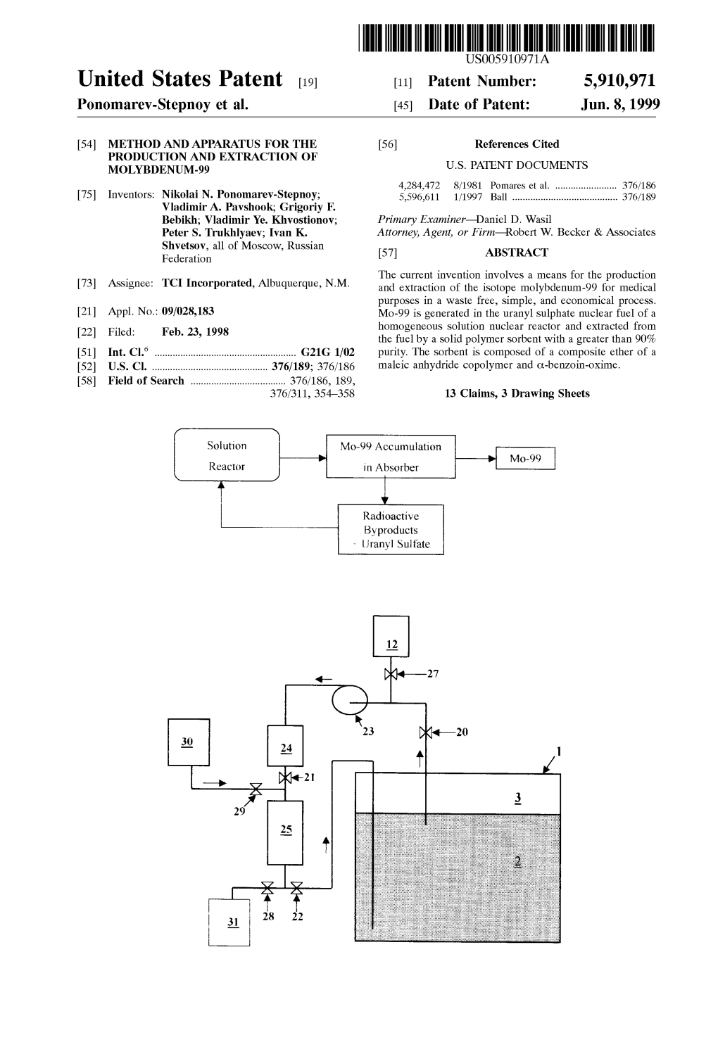 United States Patent (19) 11 Patent Number: 5,910,971 Ponomarev-Stepnoy Et Al