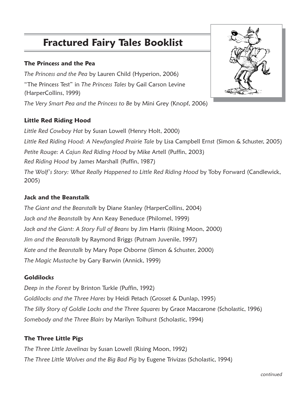 Fractured Fairy Tales Booklist