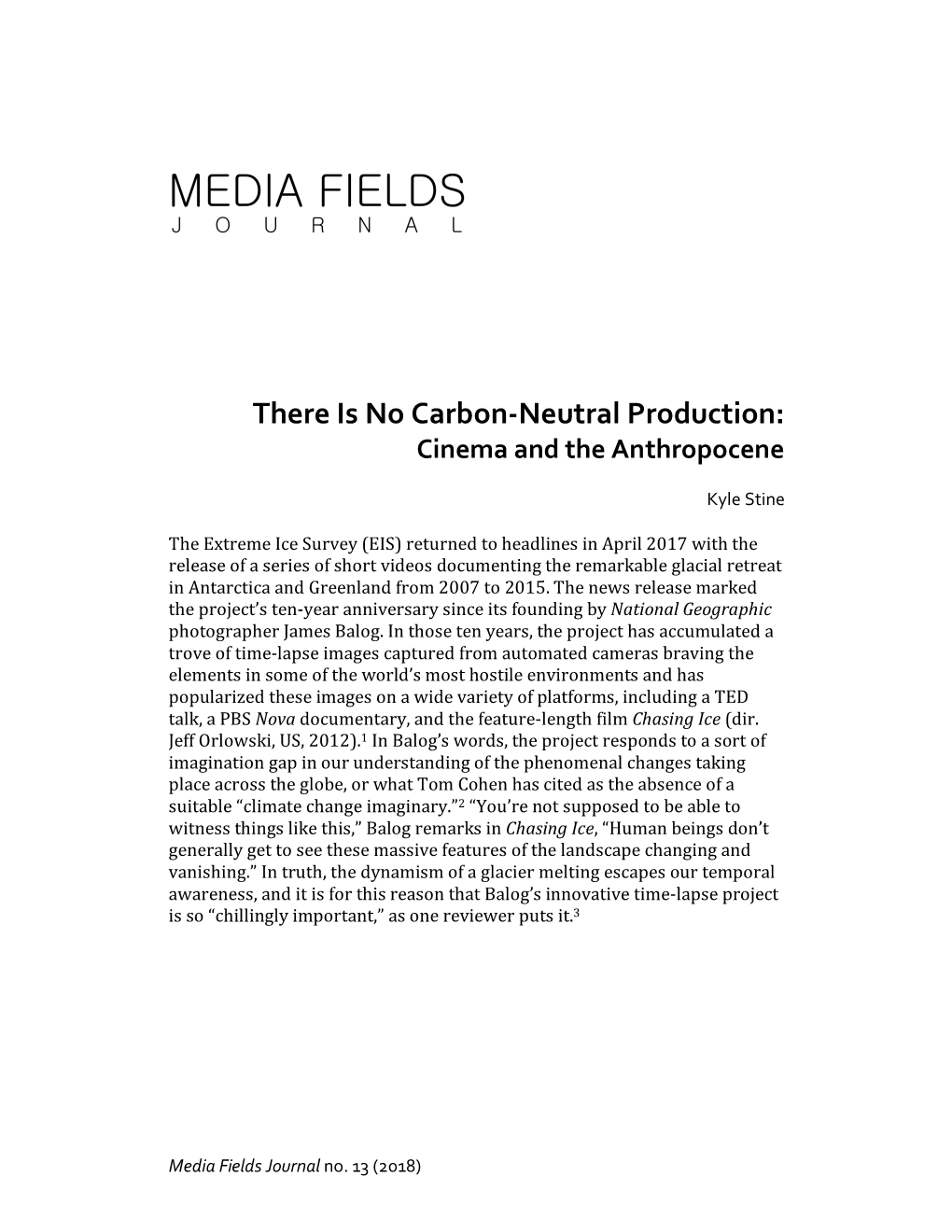 There Is No Carbon-Neutral Production: Cinema and the Anthropocene