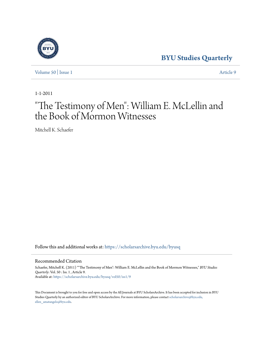 William E. Mclellin and the Book of Mormon Witnesses Mitchell K