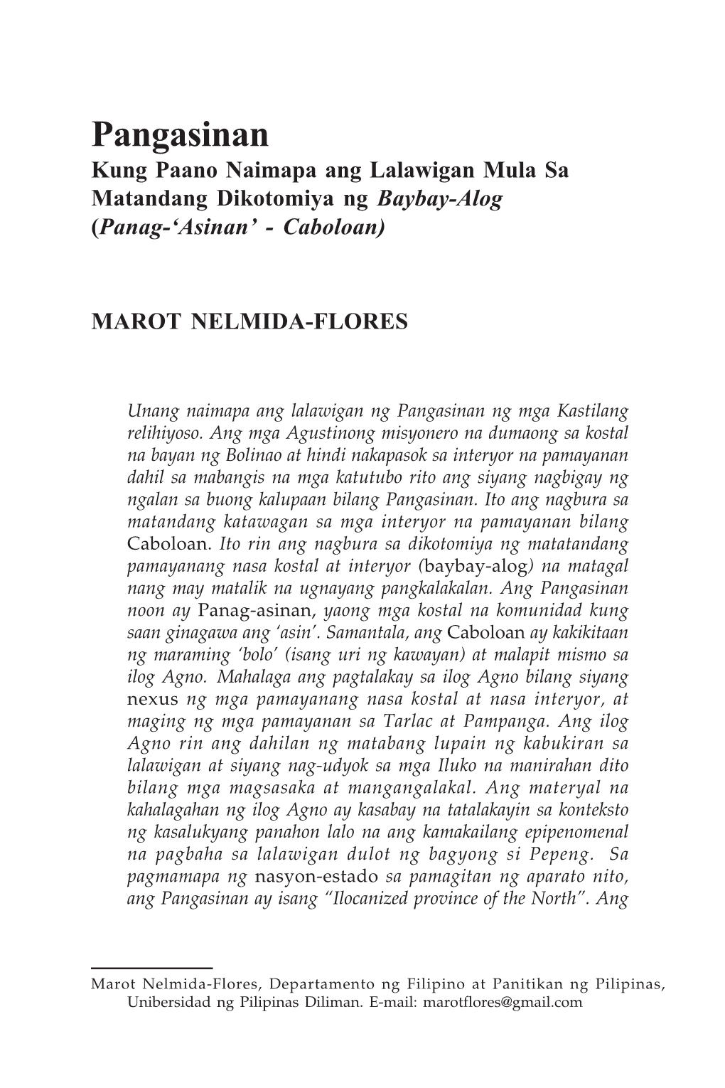 Pangasinan Kung Paano Naimapa Ang Lalawigan Mula Sa Matandang Dikotomiya Ng Baybay-Alog (Panag-‘Asinan’ - Caboloan)