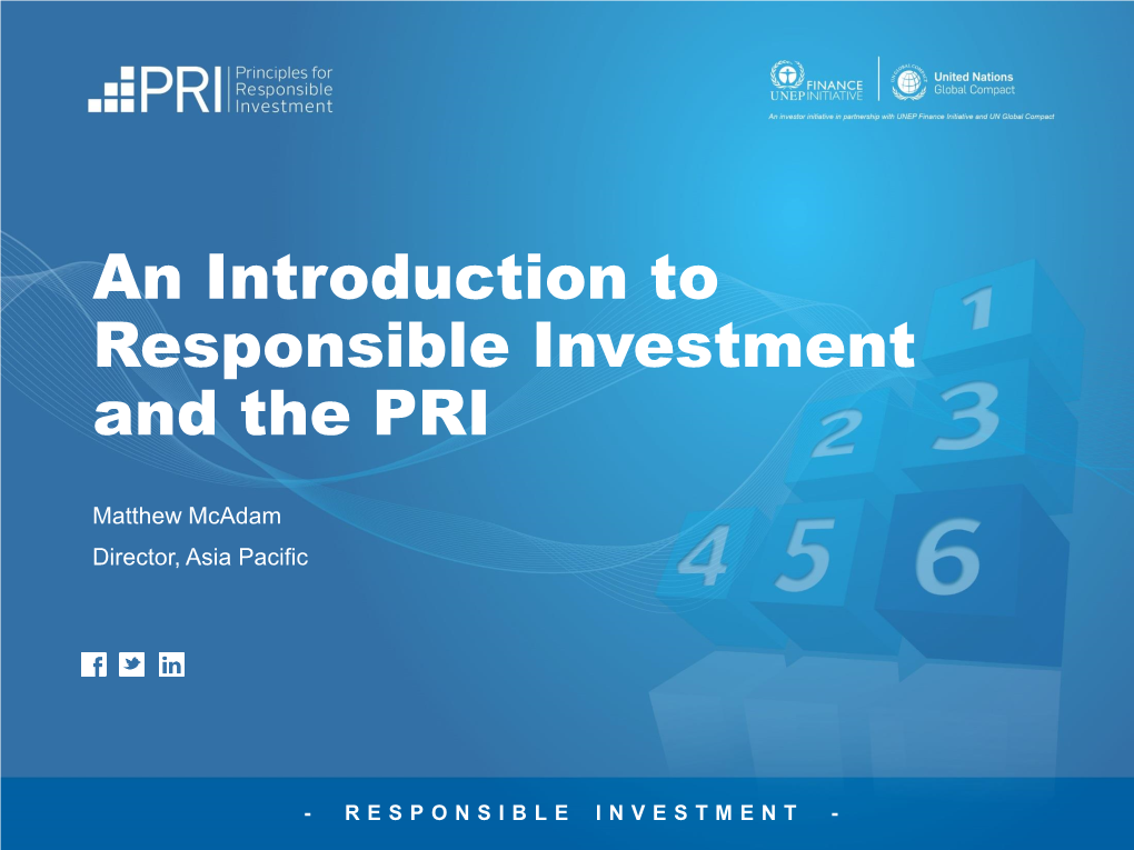 Introduction to Responsible Investment and the PRI