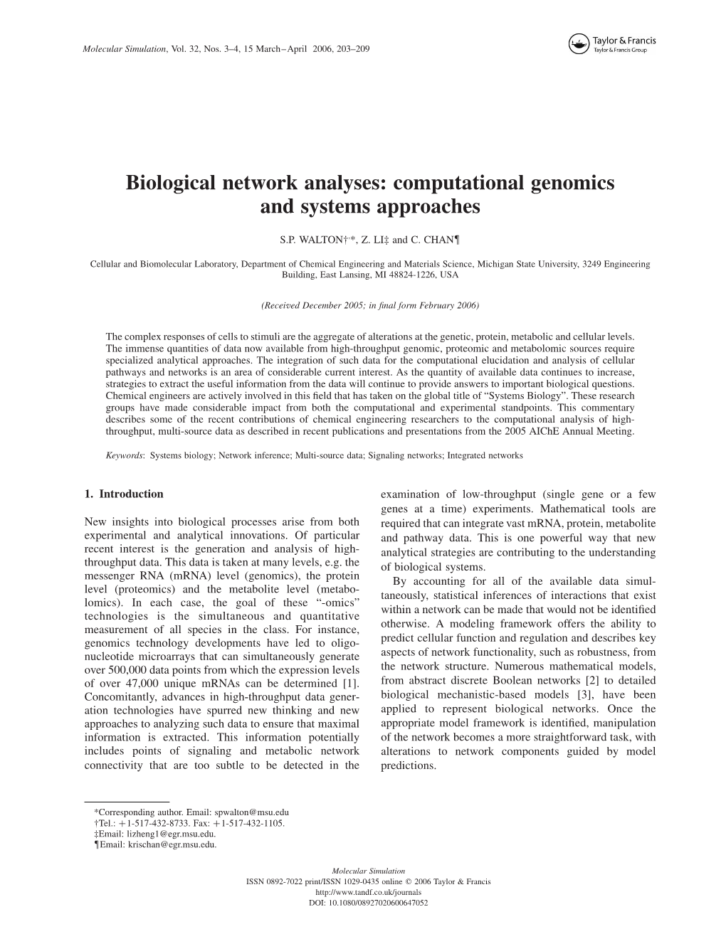 Biological Network Analyses: Computational Genomics and Systems Approaches