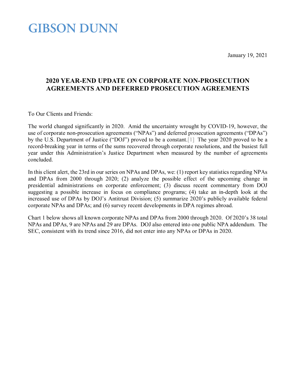 2020 Year-End Update on Corporate Non-Prosecution Agreements and Deferred Prosecution Agreements