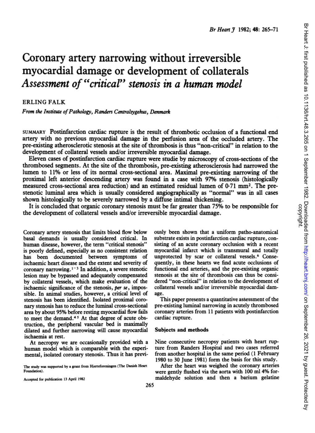 Coronary Artery Narrowing Without Irreversible Myocardial Damage Or Development of Collaterals Assessment of "Critical" Stenosis in a Human Model