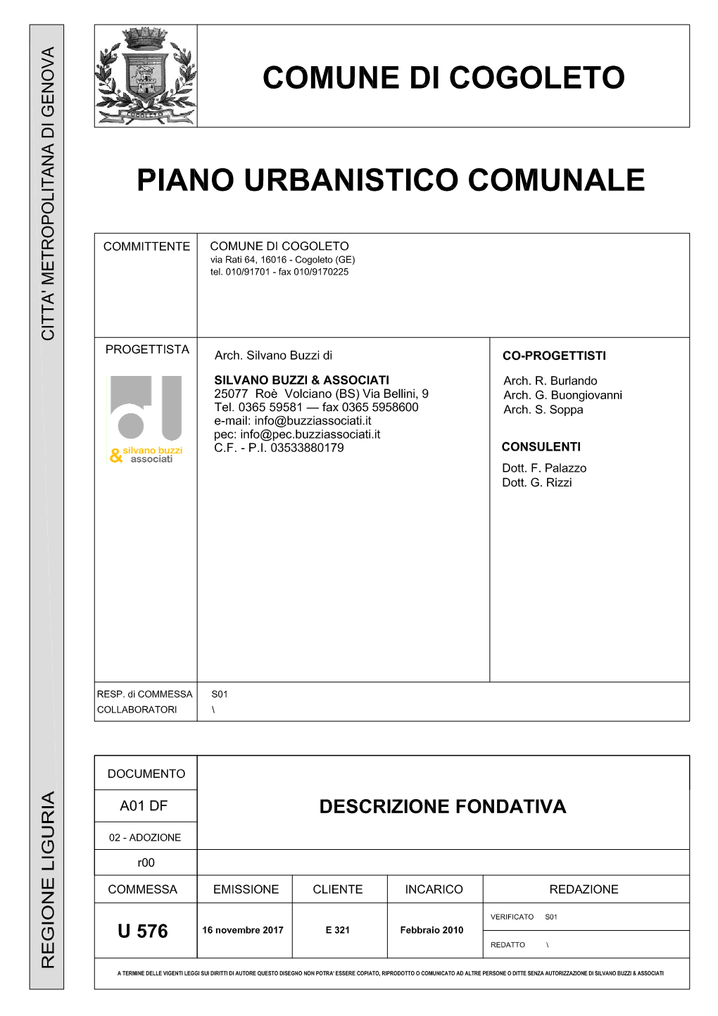 Comune Di Cogoleto Piano Urbanistico Comunale Descrizione Fondativa