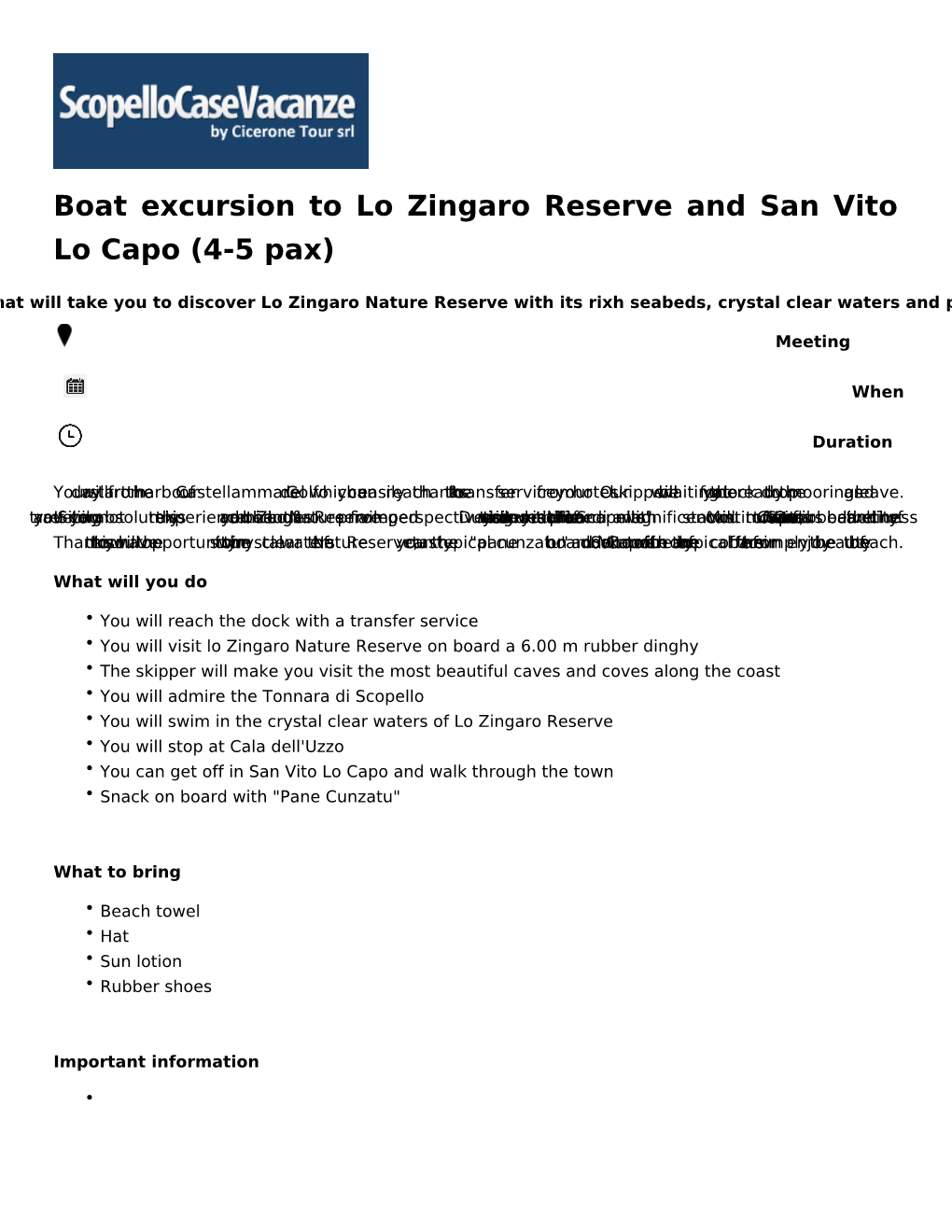 Boat Excursion to Lo Zingaro Reserve and San Vito Lo Capo (4-5 Pax)