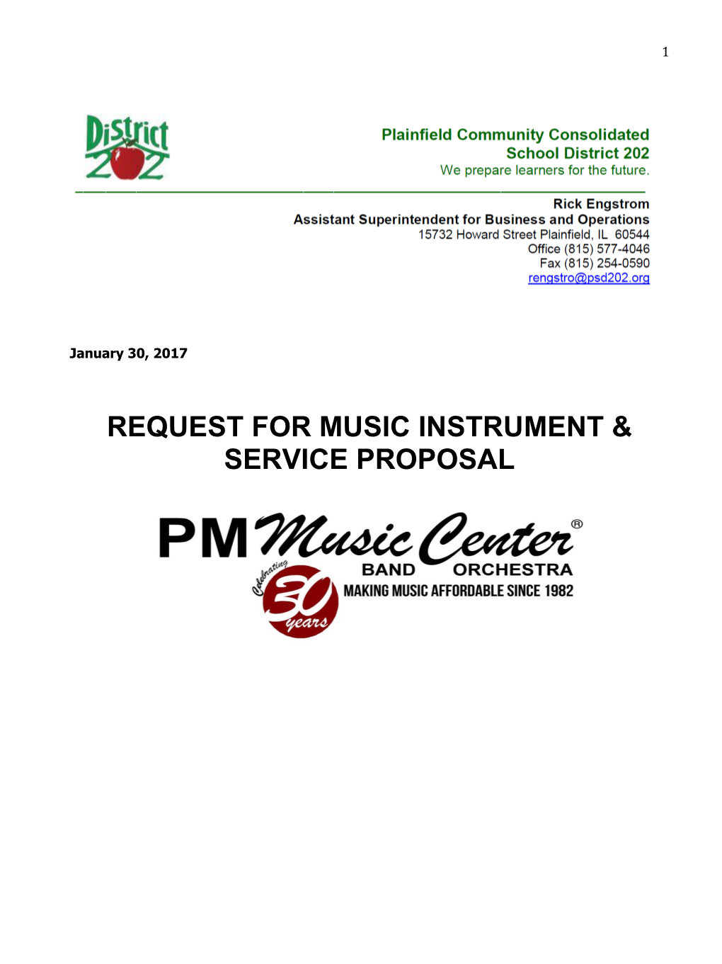 PM Music Center Request for Music Instrument & Service Proposal