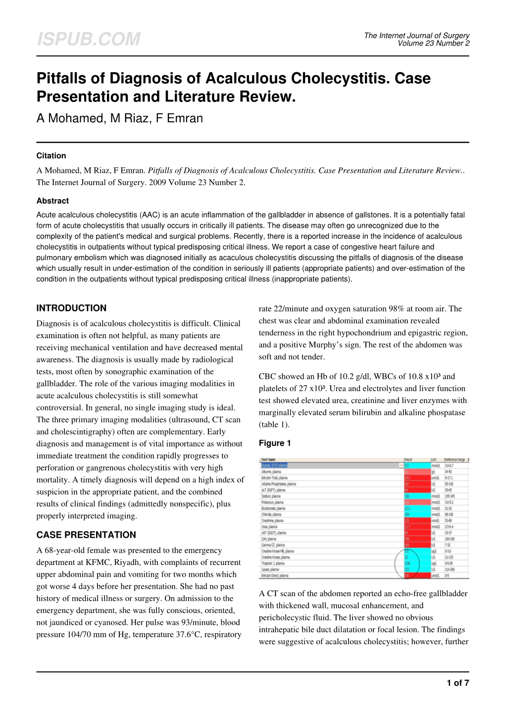 Pitfalls of Diagnosis of Acalculous Cholecystitis. Case Presentation and Literature Review