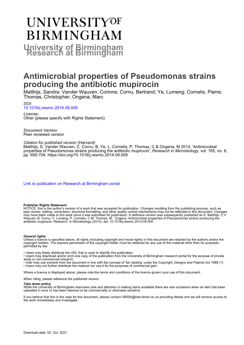 Antimicrobial Properties of Pseudomonas Strains Producing the Antibiotic Mupirocin