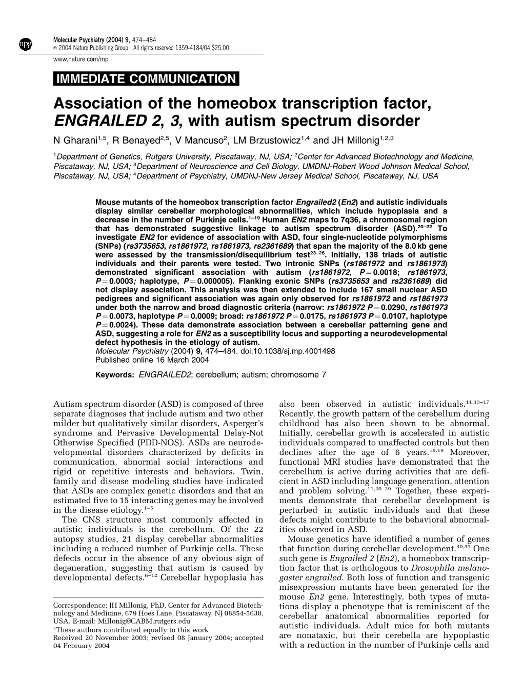 Association of the Homeobox Transcription Factor