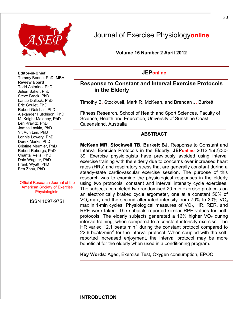 Response to Constant and Interval Exercise Protocols in the Elderly