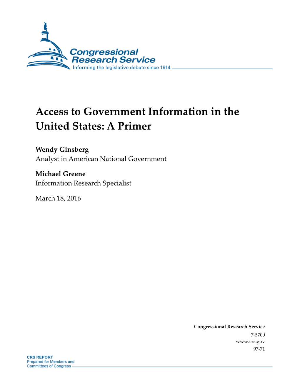 Access to Government Information in the United States: a Primer