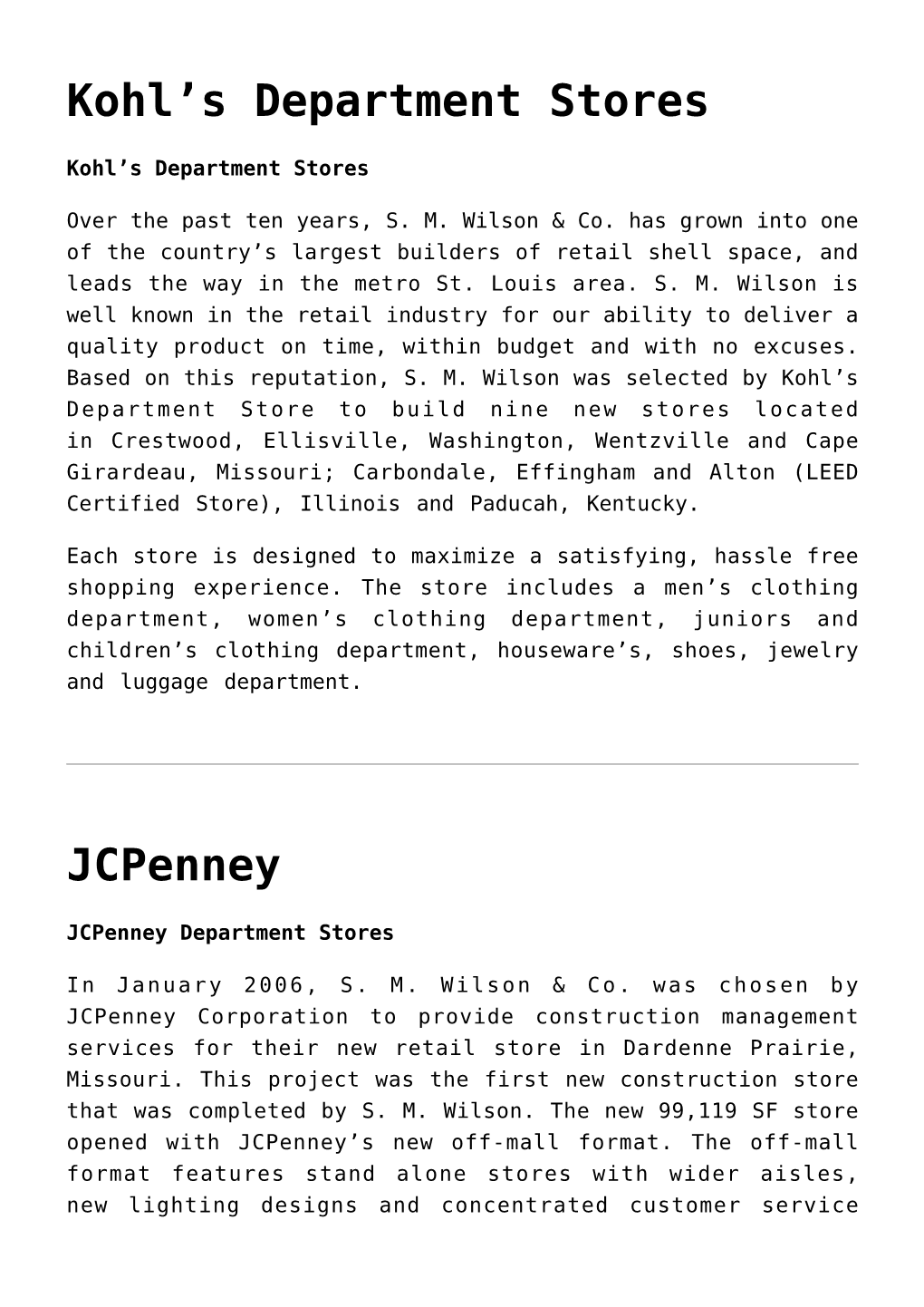 Kohl's Department Stores,Jcpenney,Cabela's Outpost