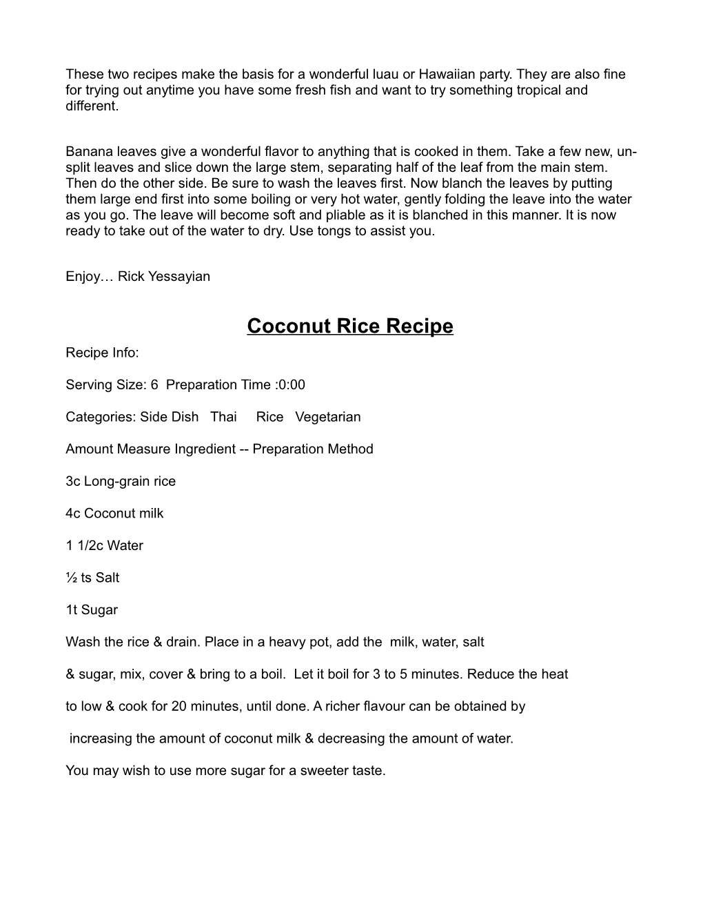 Coconut Rice Recipe Recipe Info