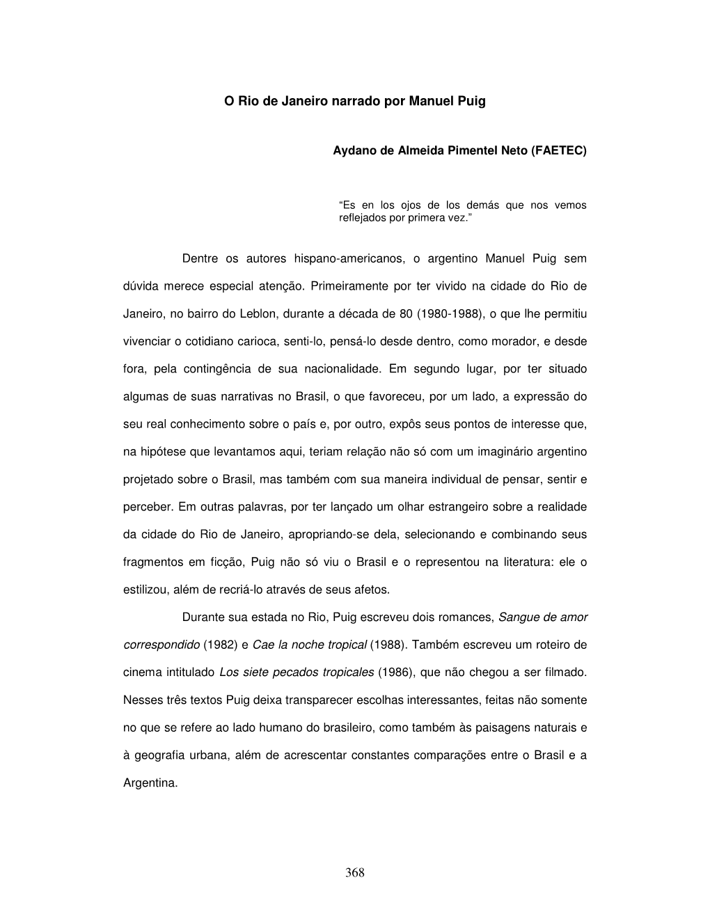 368 O Rio De Janeiro Narrado Por Manuel Puig