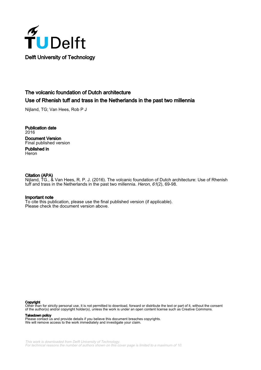 Delft University of Technology the Volcanic Foundation of Dutch